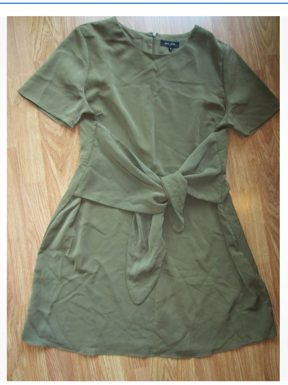 New Look Olive Green Tie-Waist Short Sleeve Dress WOMENS Size 12 US 16 UK 44 EUR